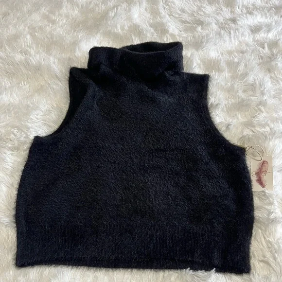 Jessica Simpson Fuzzy Fur Turtleneck Tank Top Black Girls Sz. L - Picture 2 of 8